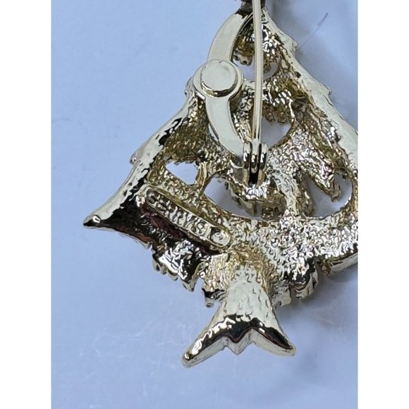 Gerrys Brooch Pin Vintage Christmas Tree Jewelry Goldtone Rhinestones Star Top - Picture 6 of 6